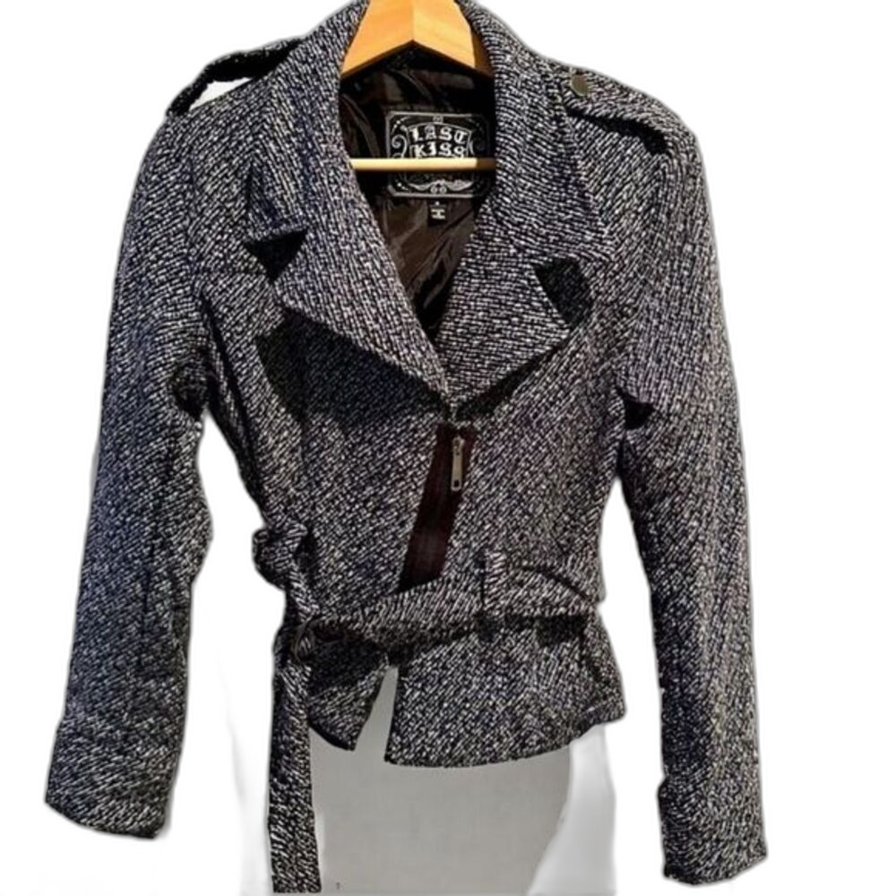 Vintage Blue Silver Metallic Tweed Cropped Jacket Medium Y2K 90s Retro Festival
